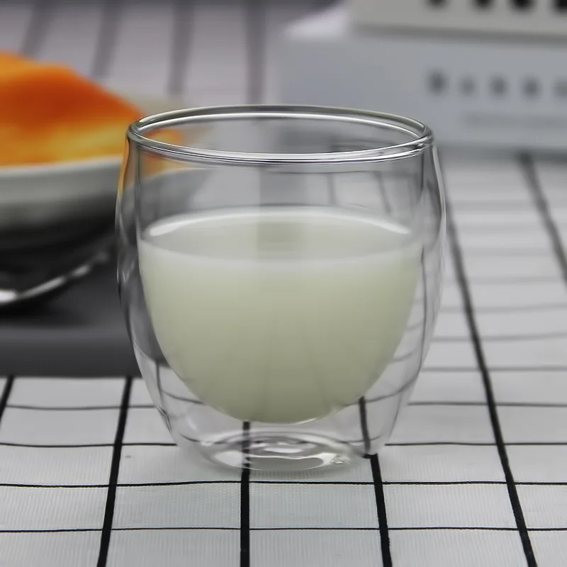 Custom Logo High Borosilicate Glass Juice Drink Coffee Double Wall Glass Cup