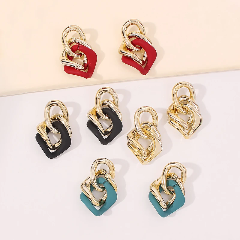 High quality fashion gold plated acrylic hoop earrings jewelry custom chunky chain link earrings for women