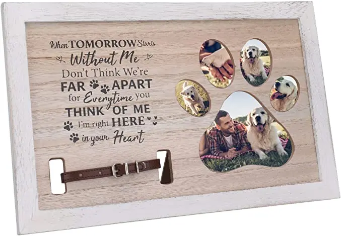 Custom Wood Pet Memorial Photo Frame for Dogs and Cats Personalized Paw Print Picture Frame for Pet Loss