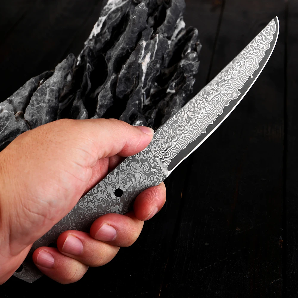 Hand Forged Damascus Steel Blank Blade Tactical Hunting Knife Camping Blade Damascus Blade Billet Handmade Knife Making Supply