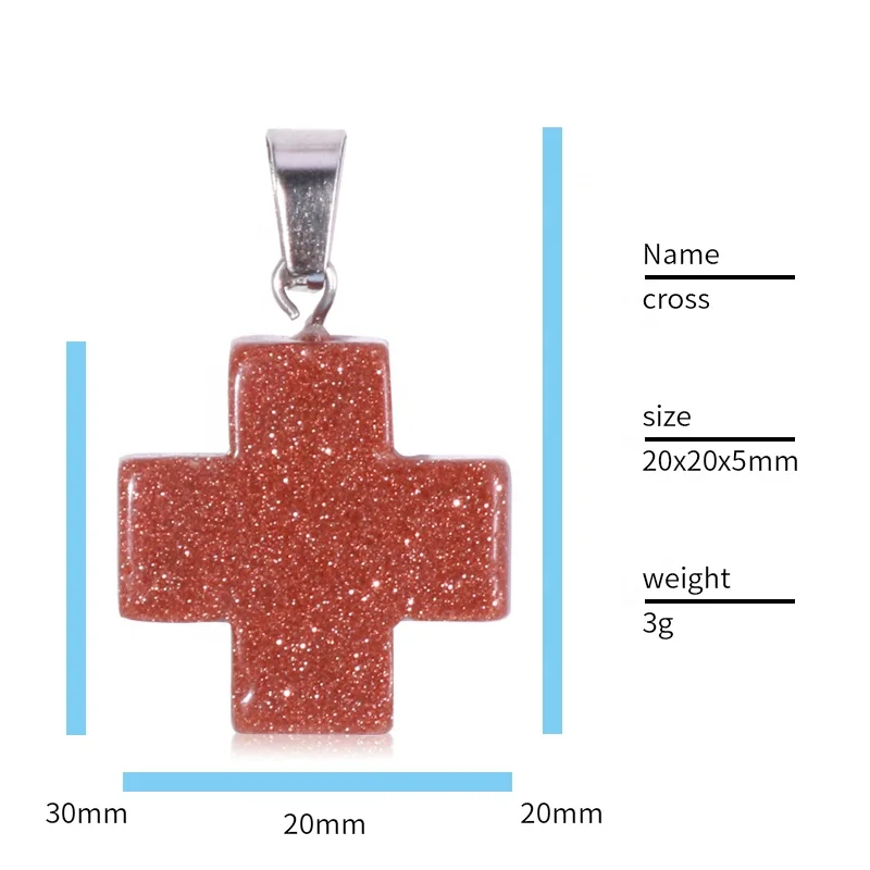 Fashion Natural Stone Crystal Healing Cross Pendant Necklace Jewelry Gemstone Cross Pendants For Jewelry Making