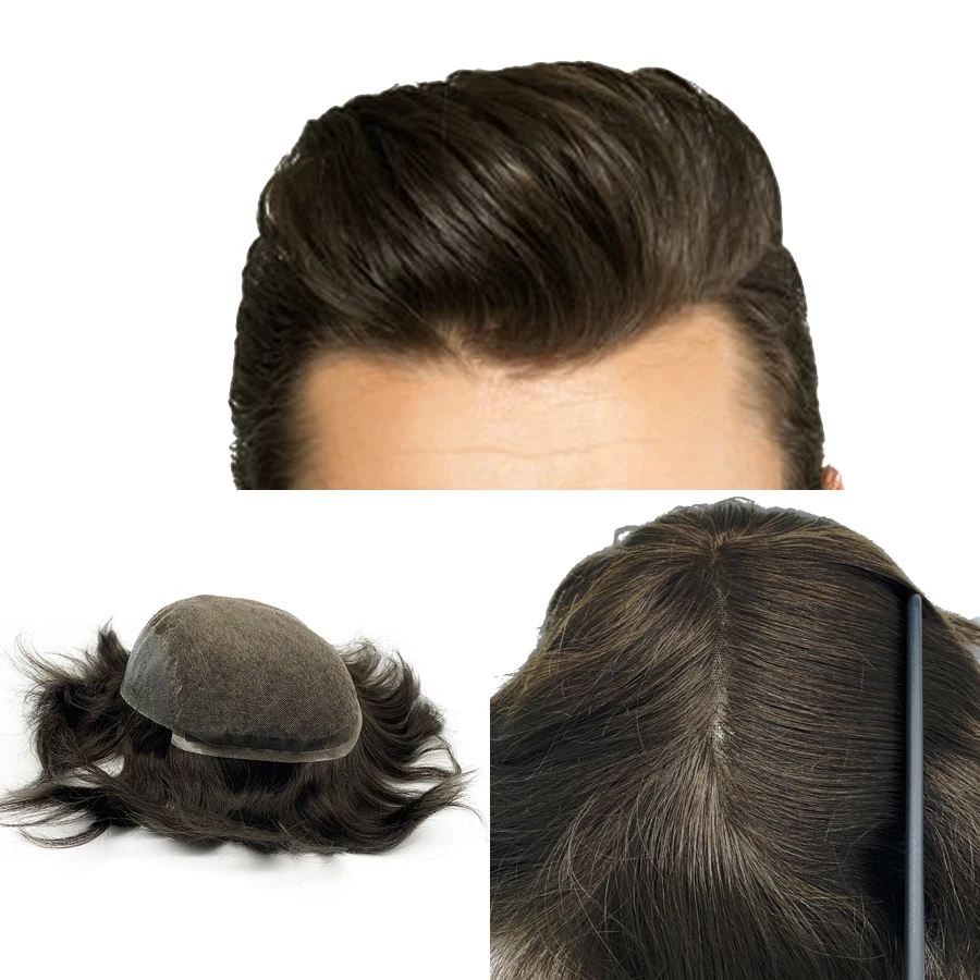 Hot Sale Q6 Base Men Wigs Hair Extension HD Transparent Swiss Lace And PU Front Human Hair Toupee