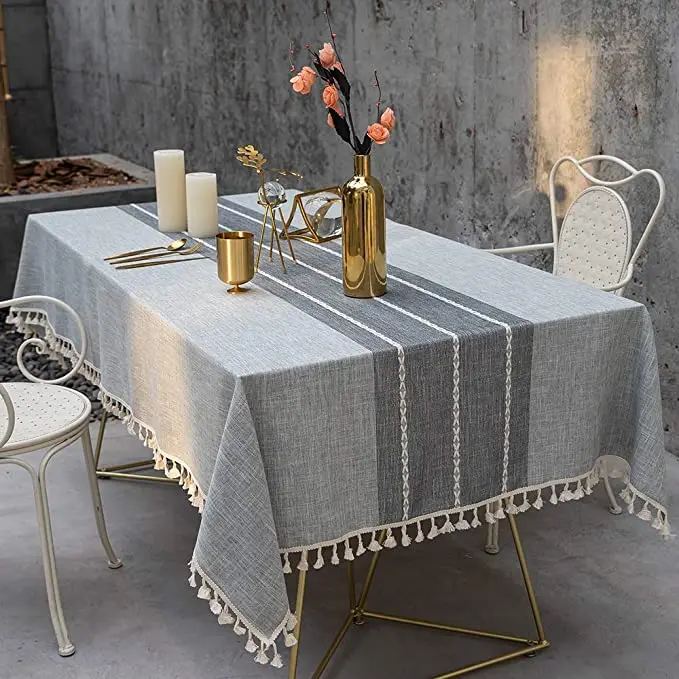 Square Wrinkle Free Anti-Fading Table Cover Washable Cotton Linen Tassel Tablecloth Embroidery Table Cloth
