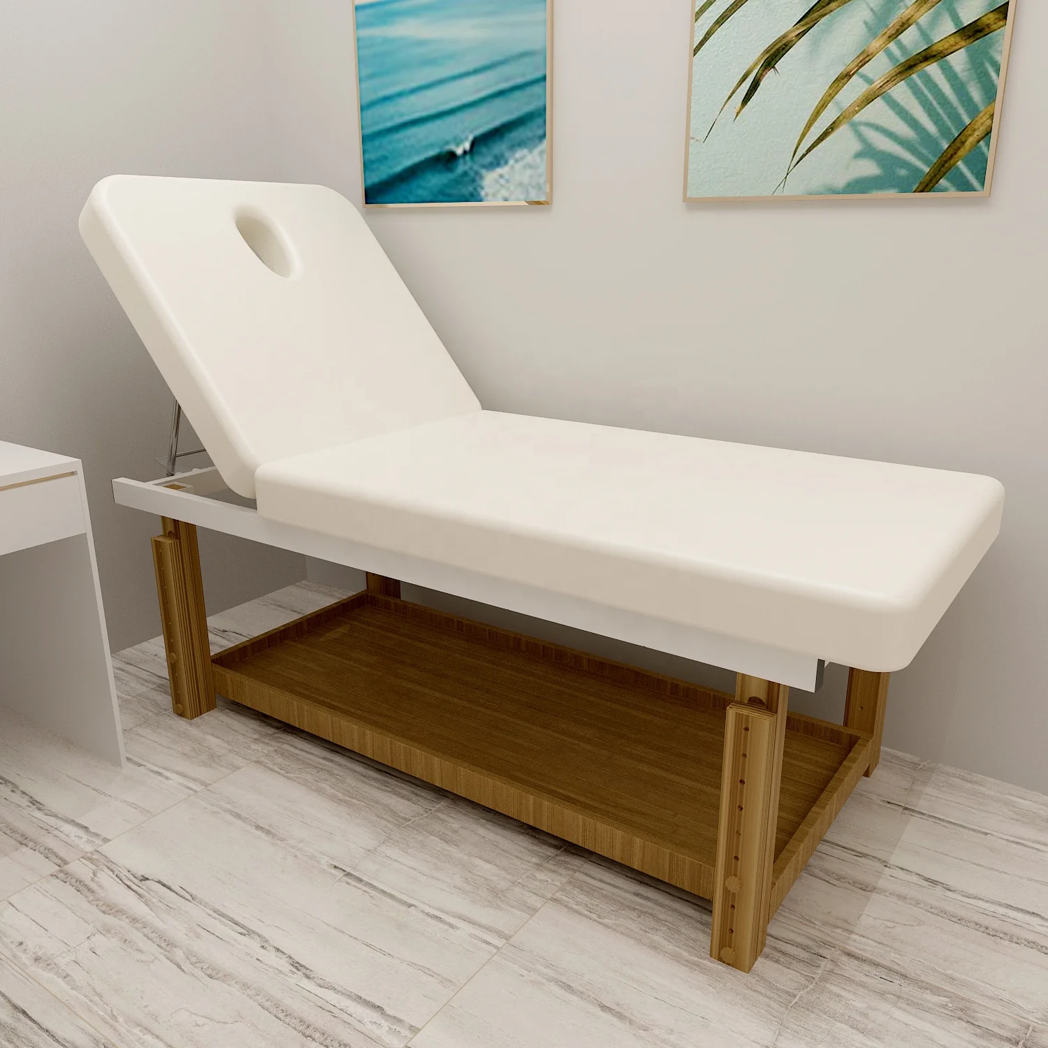 Solid Wooden Massage Table Bed Salon Furniture Facial Spa Bed with Storage