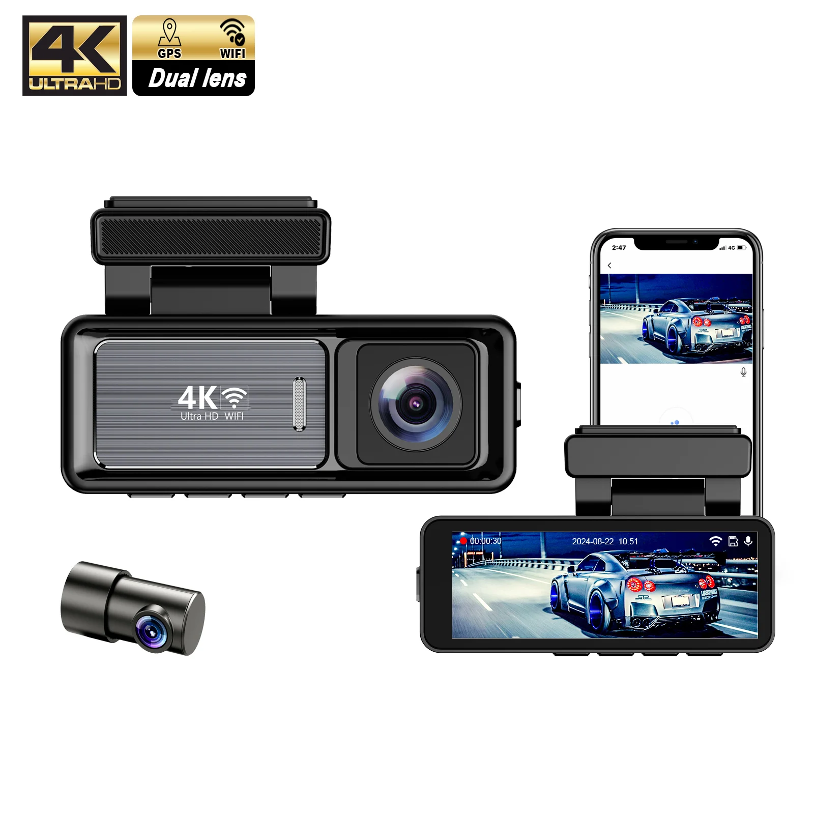 Manufacturer MINI dual lens wifi gps dash camera front and inside car black box dual 4k dashcam car dvr car camera 4k dash cam