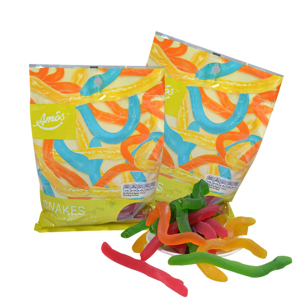 Amos Wholesale China Sweets Jelly Drops Candy 200G Oiled Snake Gum Wholesale Imported Sweets