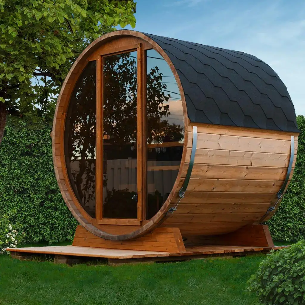 Alphasauna Outdoor Clear Red Cedar Barrel Sauna Kit 2 Person Garden Cabin Outdoor Steam