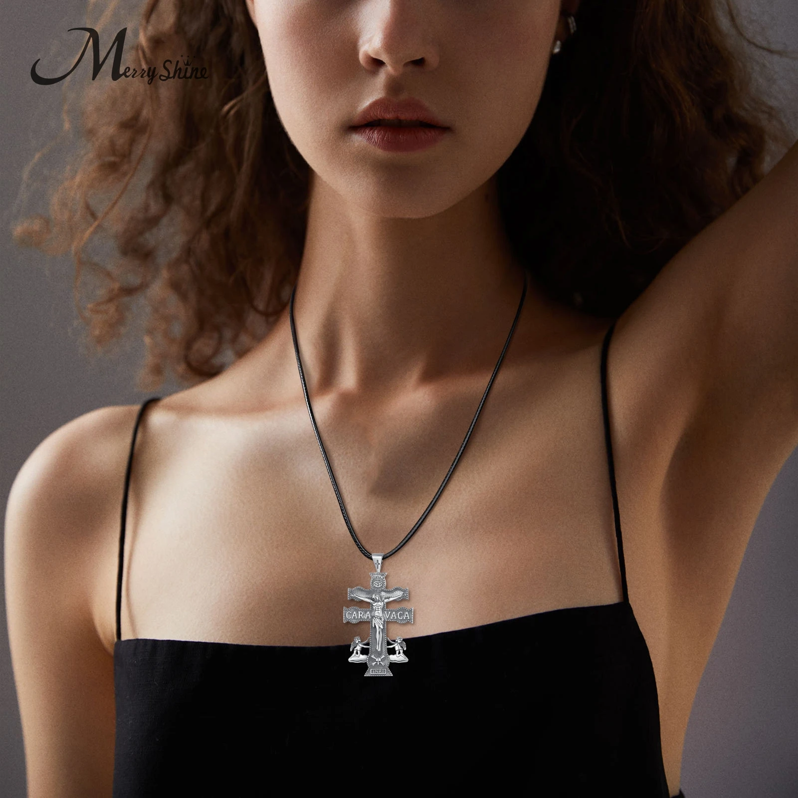 Merryshine 925 Sterling silver women Jesus Christ Cross of Caravaca Pendant necklace for Men