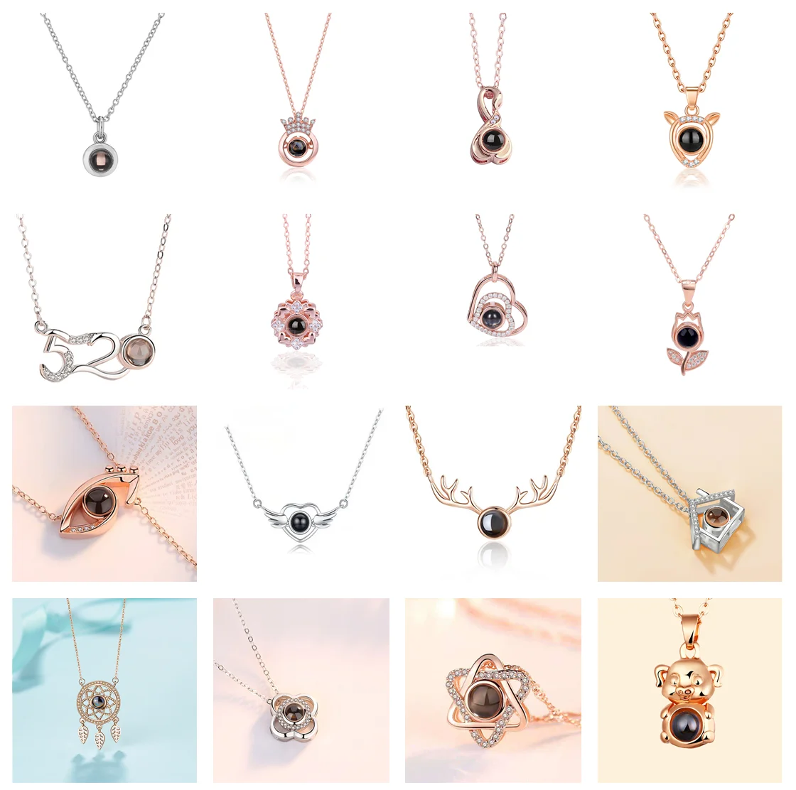 Dreamcatcher sterling silver necklace female engraved jewelry I love you projection photo birthday gift pendant for girlfriends