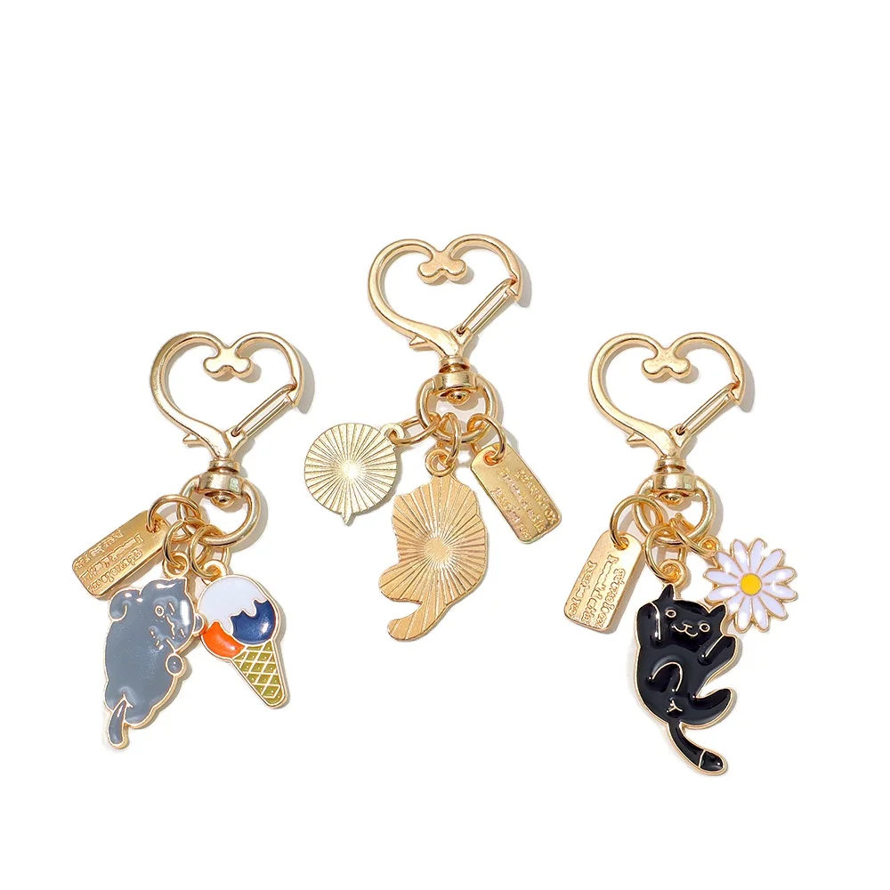 Cute little cat flower keychain mobile phone hanging chain headphone cover bag pendant gift keyring