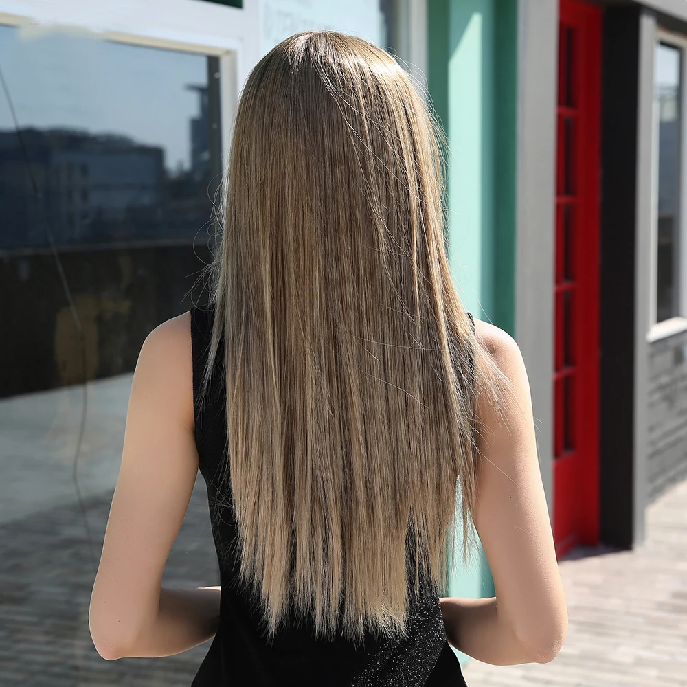 
BVR Mixed Brown Color Long Straight Hair Synthetic Lace Front Wig 