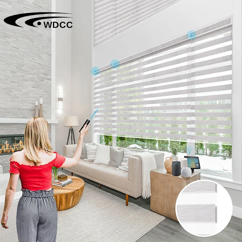 Tuya Wifi Alexa двухслойный зонд Зебра Электрический моторизованный жалюзи с дистанционным управлением оконные шторы роликовые