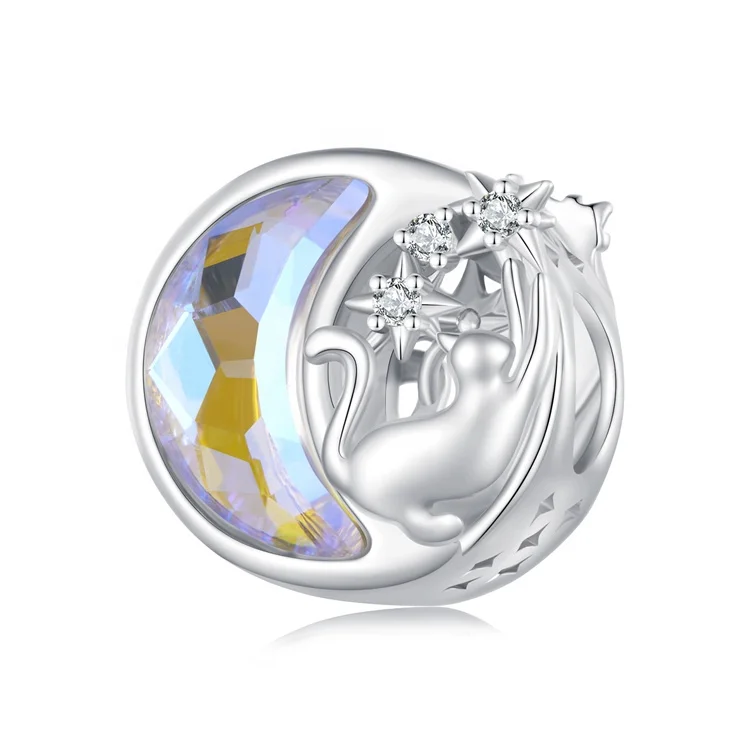 custom moonstone beautiful keychain accessories charm decoration 925 silver silver jewelry making moon cat diy charms