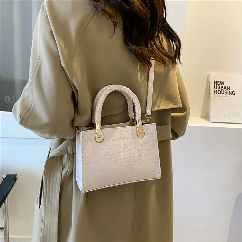 2024 New Stone Small Square Bag Trend Fashion Texture Female Foreign Style Handbag Woven Cross Body Bag High Quality Hot-Selling