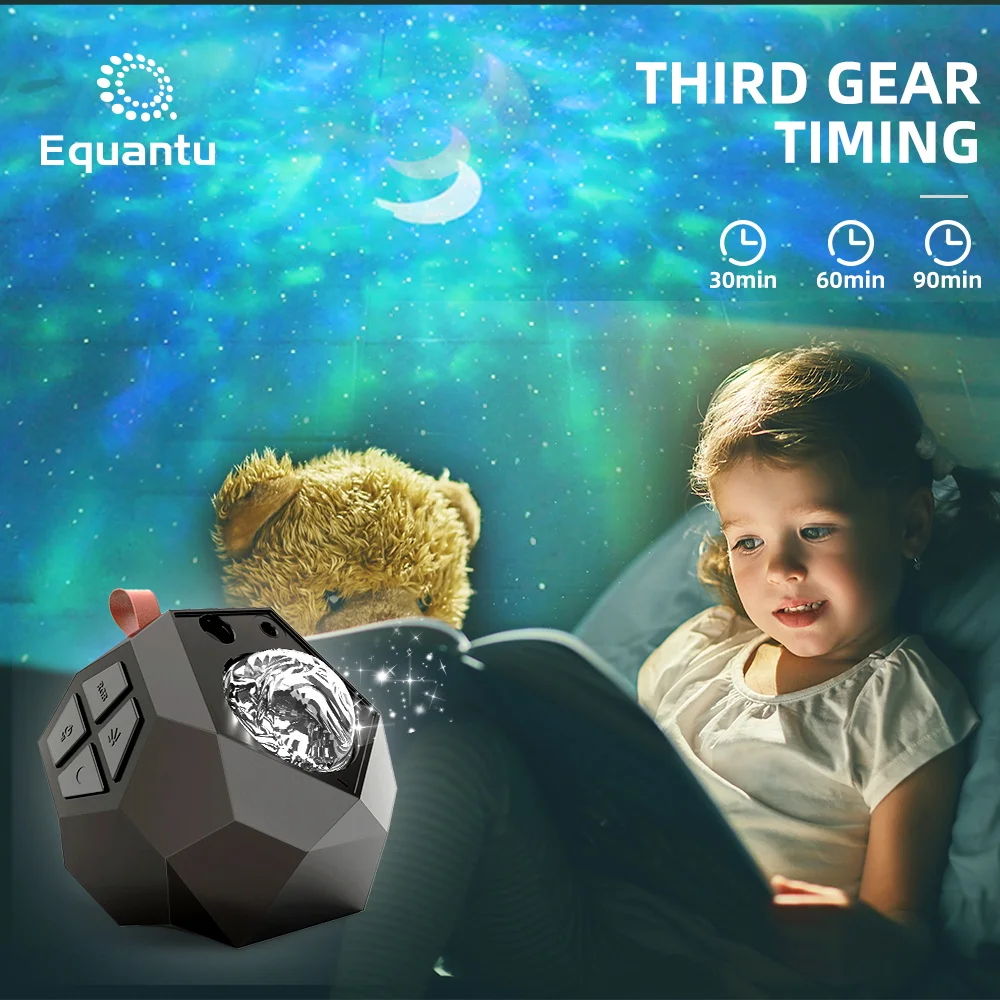 Проектор Equantu Galaxy звездный RGBW лампа QB959 музыкальный ночной Светильник для сна водная пульсация проектор с динамиком Aurora
