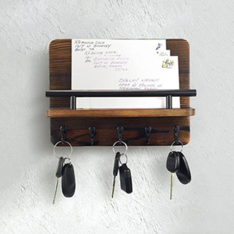 QUAWE Custom Home Retro Mail Key Floating Rack Creative Wooden Wall Hook Wooden Key Holder