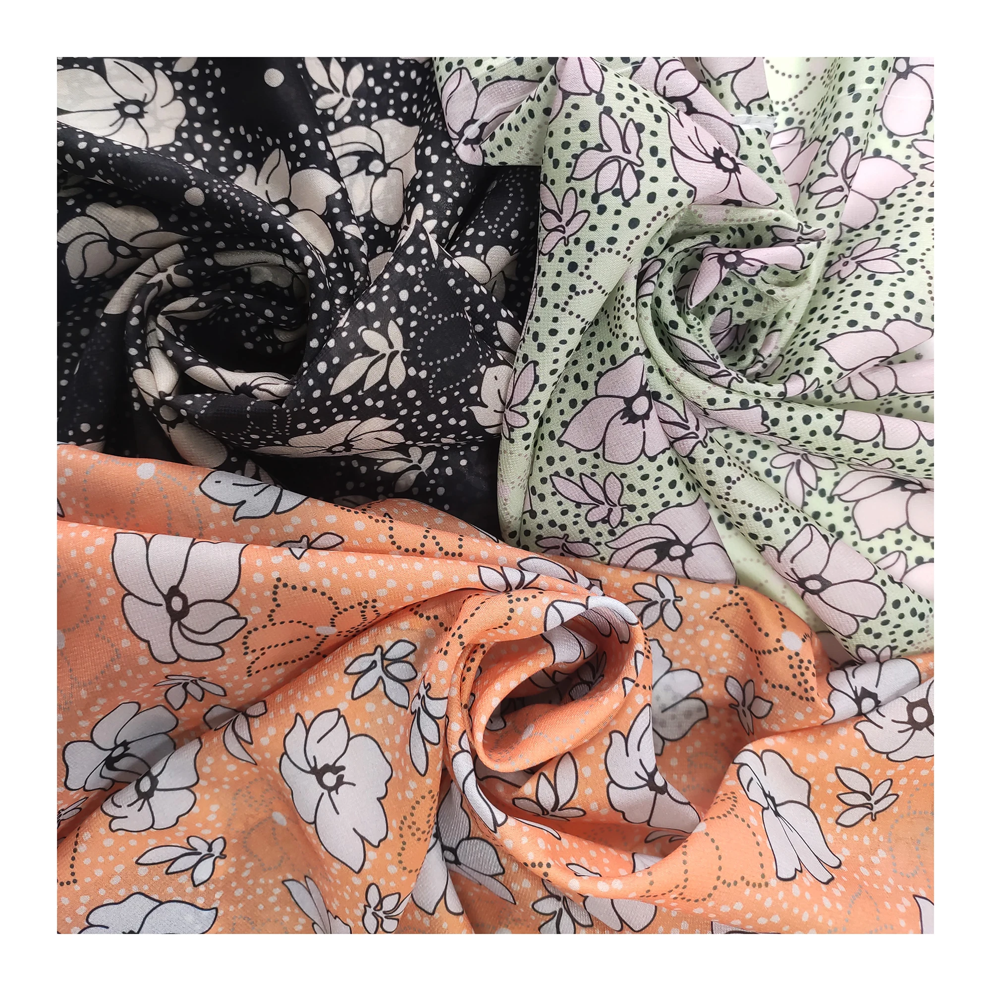 
 Фабричная модная дизайнерская шифоновая ткань с принтом из полиэстера и микрофибры с блестками  