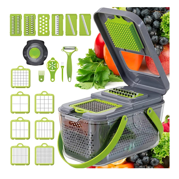 22 1 Kitchen Multifunctional Steel Mandoline Vegetable Slicer Hand Operated Manual Salad Food Onion Cutter Chopper PP Tool