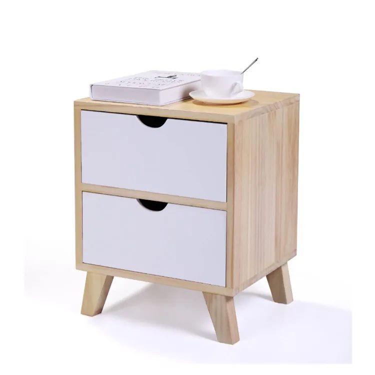 Cheap high quality Rectangular silhouette Set of 2 White Walnut color wood night table