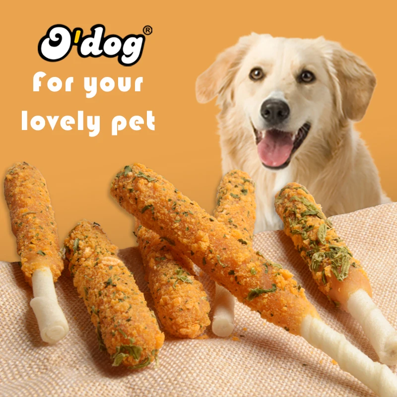oem pet sancks chicken chew stick dog treats cowhide snack with crispy bread crumbs for dog Chicken,spinach wrap cowhide sticks