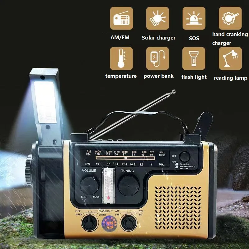 2023 New Arrival Hand Crank AAA Battery USB Solar Powered Emergency noaa Weather Radio SOS Alert AM FM SW  Radio