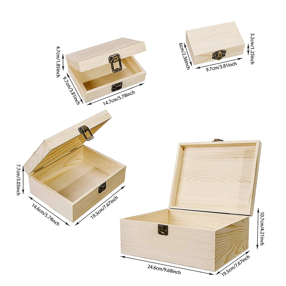 Unfinished Wood Pencil Box, Unpainted Rectangle DIY Artist Tool and Brush Storage Box Case with Locking Clasp
