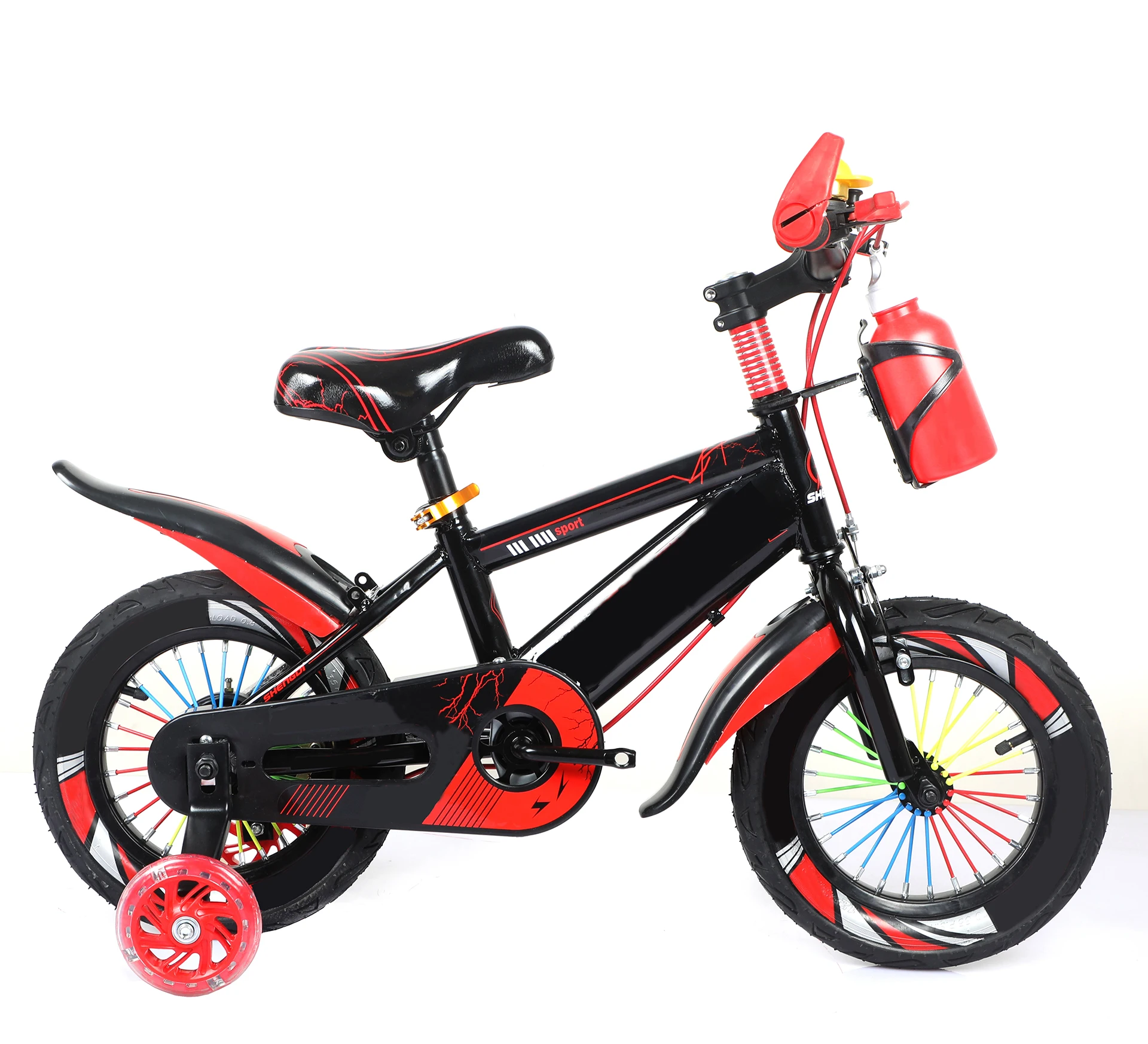 16inch 4 heels steel frame kids bike for 4-12 years old child wholesale children bicycle with bottle and flash training wheels