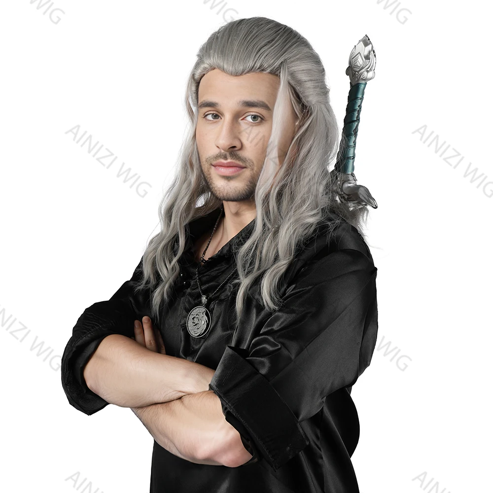 Серый цвет Geralt косплей парик от Ведьмака для мужчин