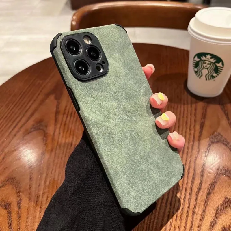 Original Matte Leather Case for iPhone 14 13 12 11 Pro Max X XR XS 7 8 Plus Shockproof Vintage Lambskin Suede Soft Silicon Cover