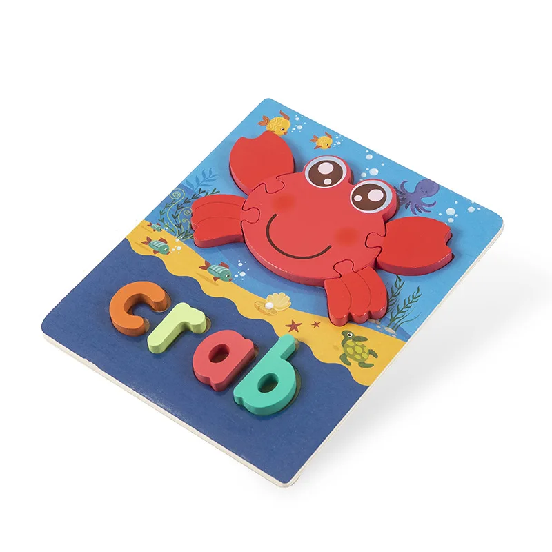 Animal Shape Jigsaw Puzzles Montessori Educational Toys with Alphabet Spelling Wooden Educational Jigsaw Puzzle