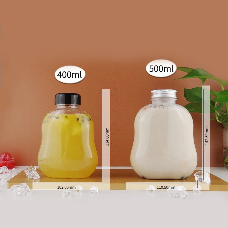 Custom Clear PET Plastic Round Beverage Bottle for Homemade Juices, Smoothies, Milk and Drinks Recyclable Plastic Juice Bottles