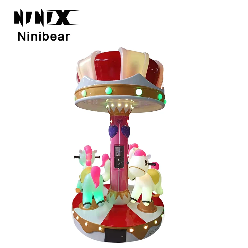 Popular Coin Operated Carousel Kids 3 Seats Mini Merry Horse  Carousel Game Machine