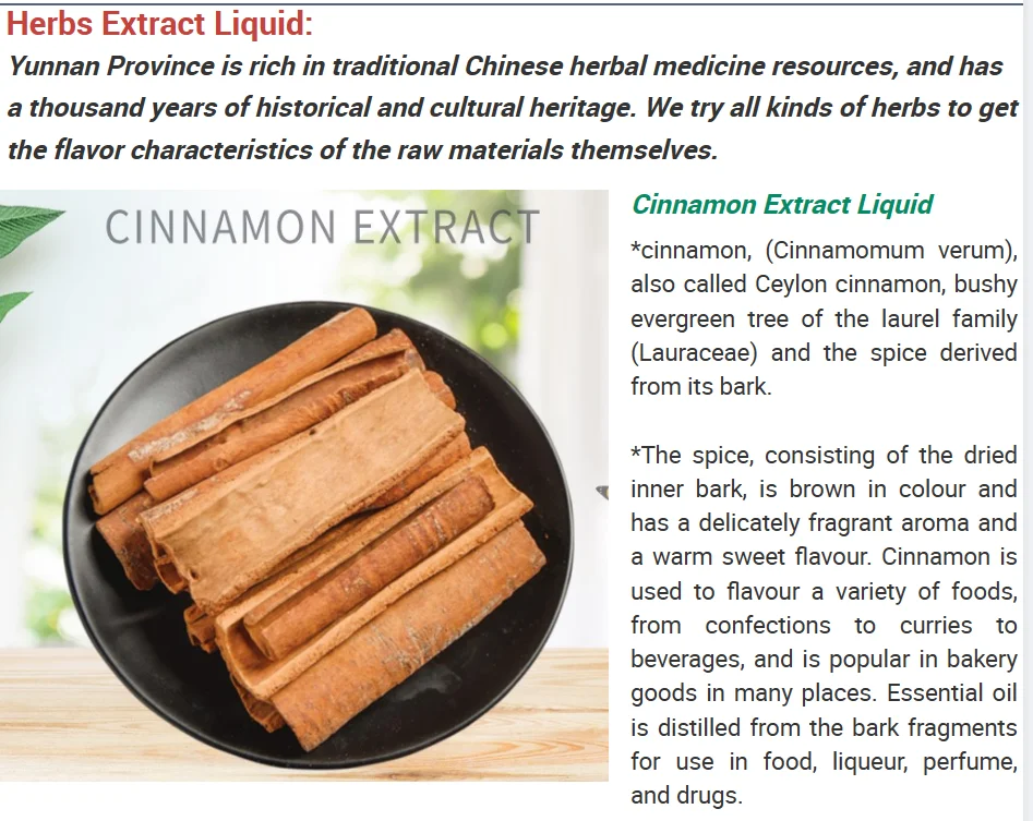 Wholesale 100% pure Cinnamon flavor herbal tea natural spice extract Cinnamon Extract liquid Cinnamon concentrate liquid