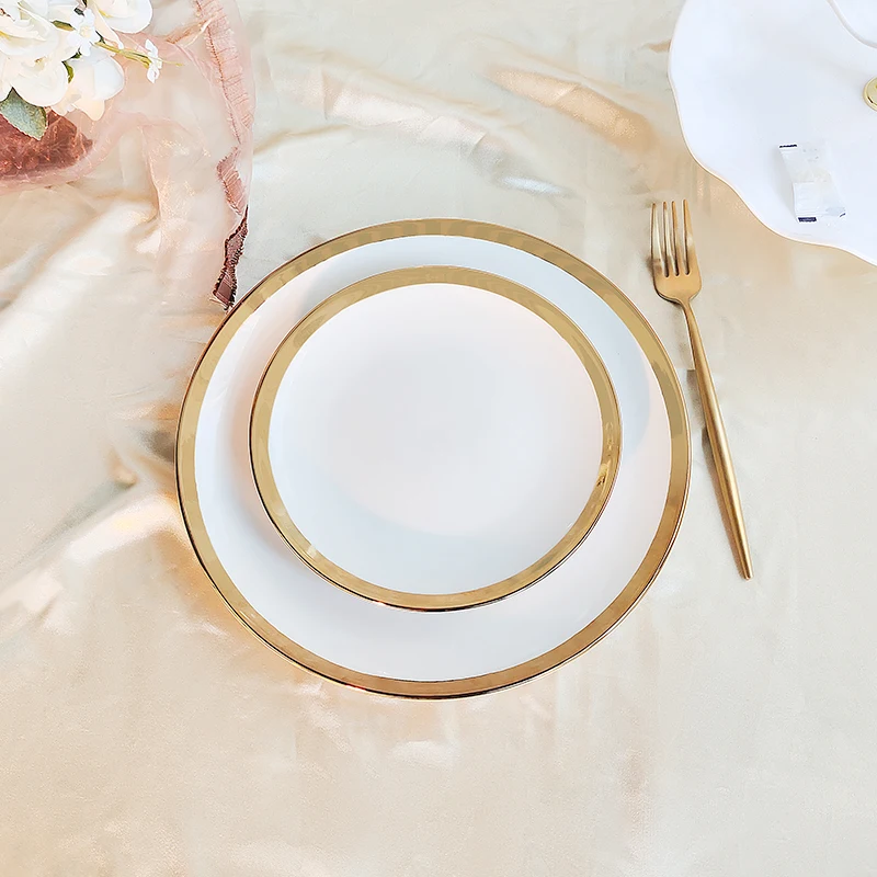 Sample Available Wedding Use Luxury Gold Dinner Plates Food Ceramic Serving Dishes & Plates for  Restaurant