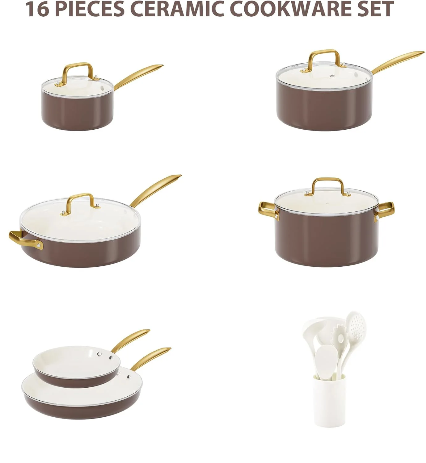 10 pcs/set Frying Pan Chocolate Cookware Ceramic non stick Coating Skillet Nonstick Cooking Oven Dishwasher Safe Square Pot Set
