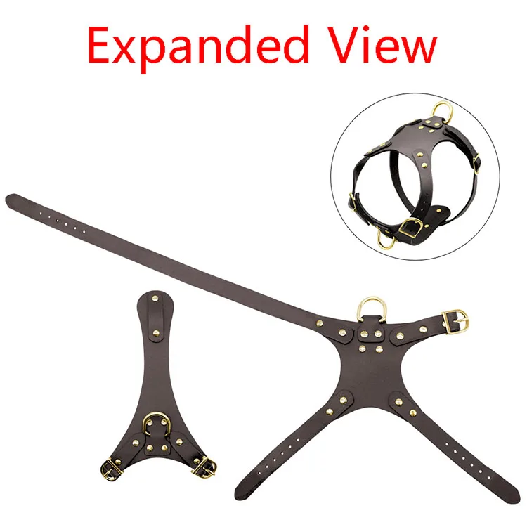 Custom Personalized PU Leather retractable Pet dog harness and leash  for small medium dogs pug beagle brown