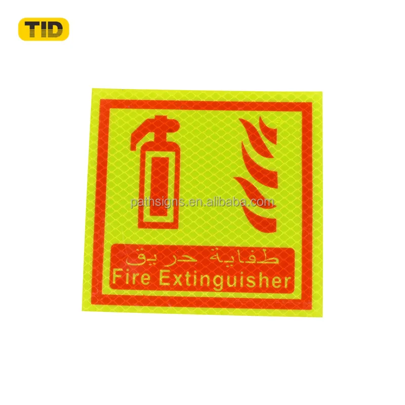 Custom Design Reflective Fire Extinguisher Self Adhesive Sign Fluorescent Yellow Red Truck Reflector Sticker for Traffic Road