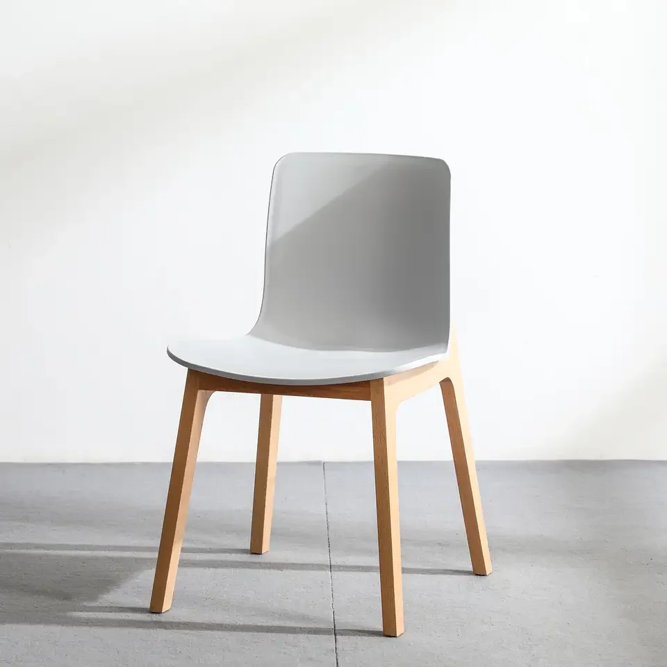 Minimalist Commercial Furniture Modern Light Gray Cafe Home Desk Wood Four Legs Office Chair