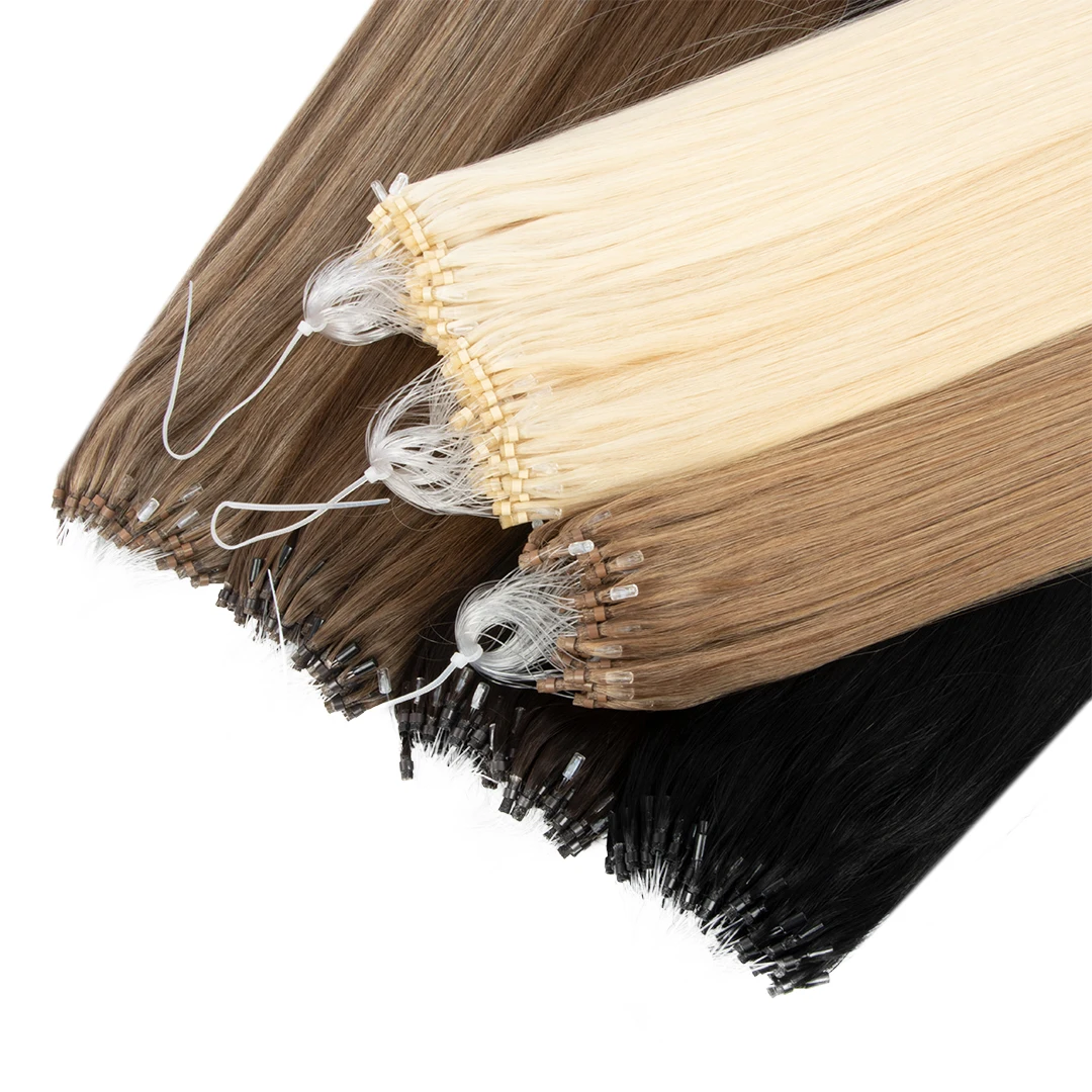 Wholesale high quality 12A grade Russian hair extension micro rings 100g for 100pcs cooper beads micro ring hair extensions loop