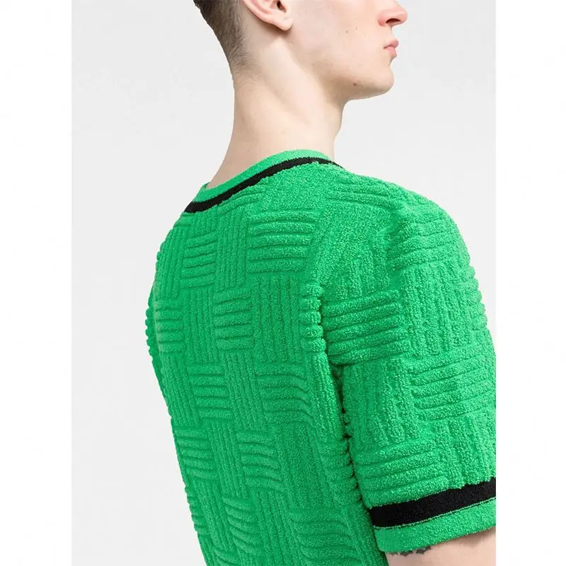 DOVEN OEM Manufacturer Custom Men Summer Weave Design Texture Crew Neck Short Sleeve Patchwork Casual T-Shirt