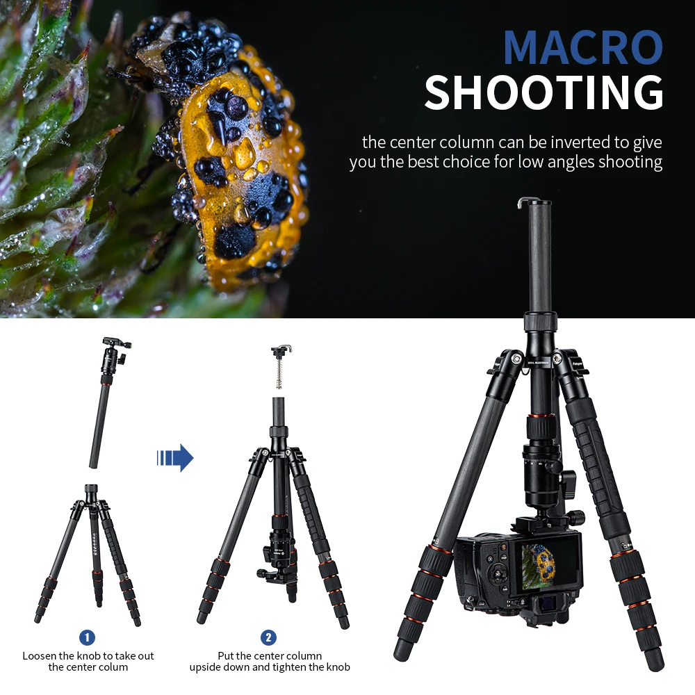 Fotopro new reversal compact professional outdoor sport camera carbon fiber tripod