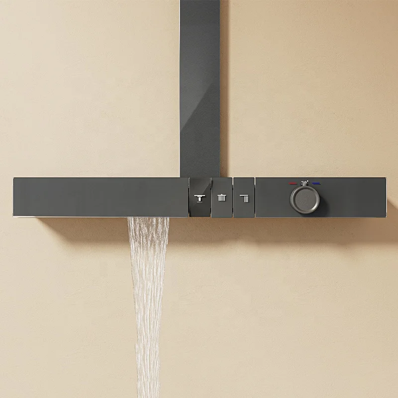 Luxury Square Bathroom Shower System gun grey brass shower mixers LED thermostatic rainfall Bathtub shower set