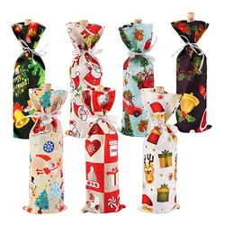 Custom Santa Wine Bottle Cover Christmas Dinner Party Table Decor Wine Gift Bags Merry Non Woven Christmas Cotton Bag 14 Folding