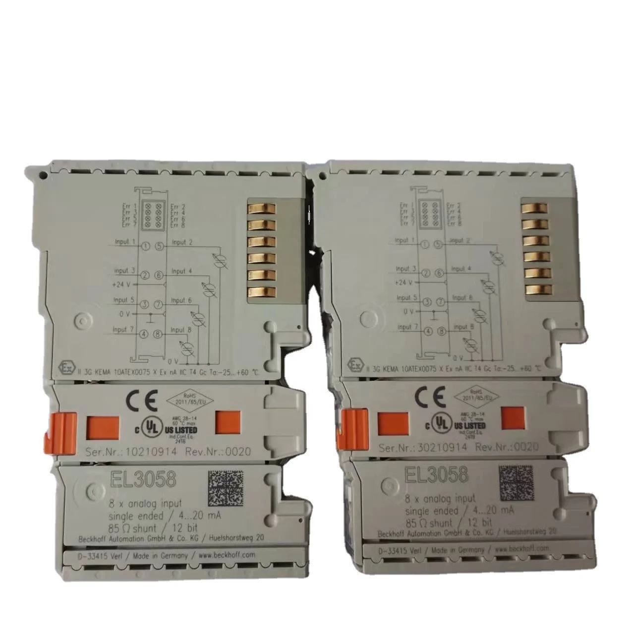Beckhoff EL3058 | EtherCAT терминал, 8-канальный аналоговый вход переменного тока, силу тока, 4-20 мА, 12 бит, с переключением между дальним и открытого блок программируемого контроллера