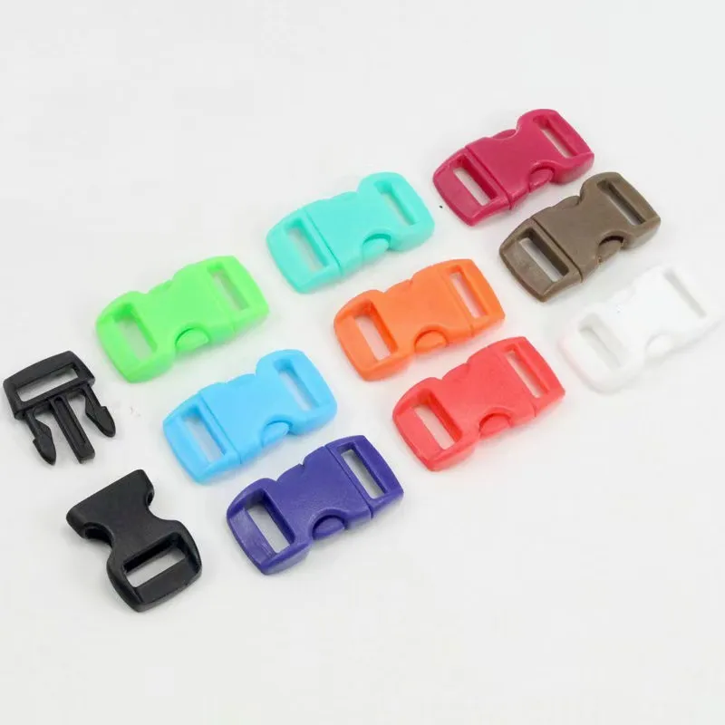 10mm Plastic Colorful adjustment curved quick Side Release Buckles Webbing Size For Paracord Bracelets bag shoulder strap