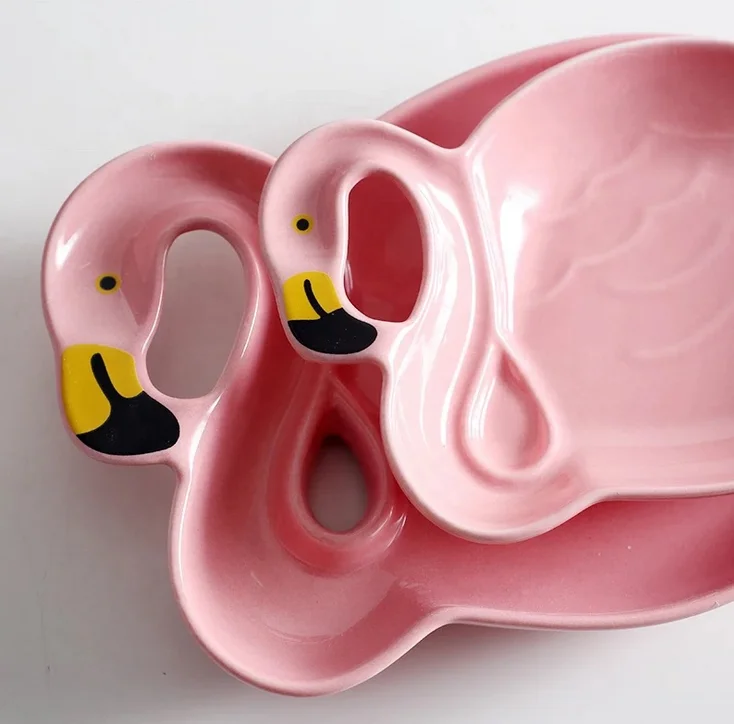 Ins export foreign trade creative flamingo ceramic tableware plate rice bowl snack plate dessert fruit plate