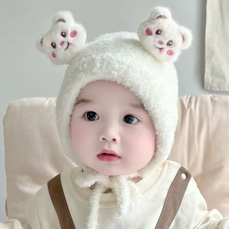 Baby Hat Autumn Winter cute super cute baby boys and girls Little Bear pattern knitted plush warm windproof ear protection hat