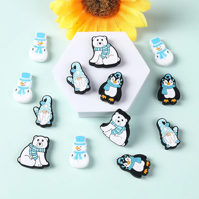 2024 Temu New Designer Silicone Focal Beads Christmas Snowman Beads For Pen Making Focal Beads For Christmas Gift