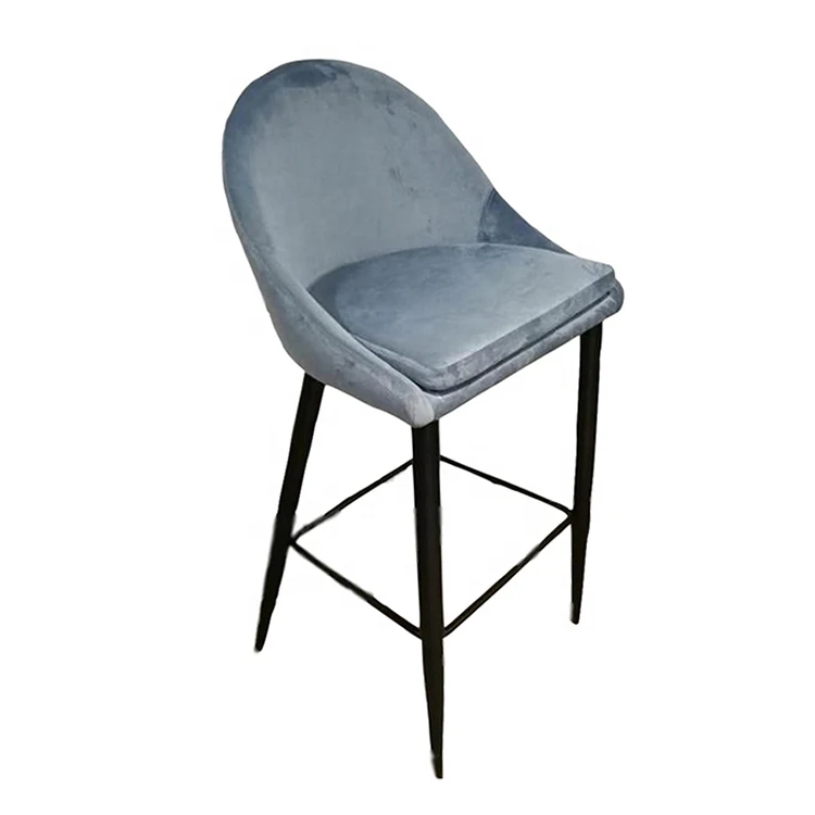 Cheap indoor italian light blue velvet bar stool chair modern with back