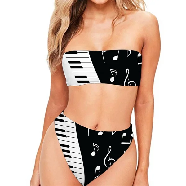 Пользовательские высококачественные купальники бикини с музыкальными нотами с рисунком клавиатуры пианино оптом женские купальники бикини